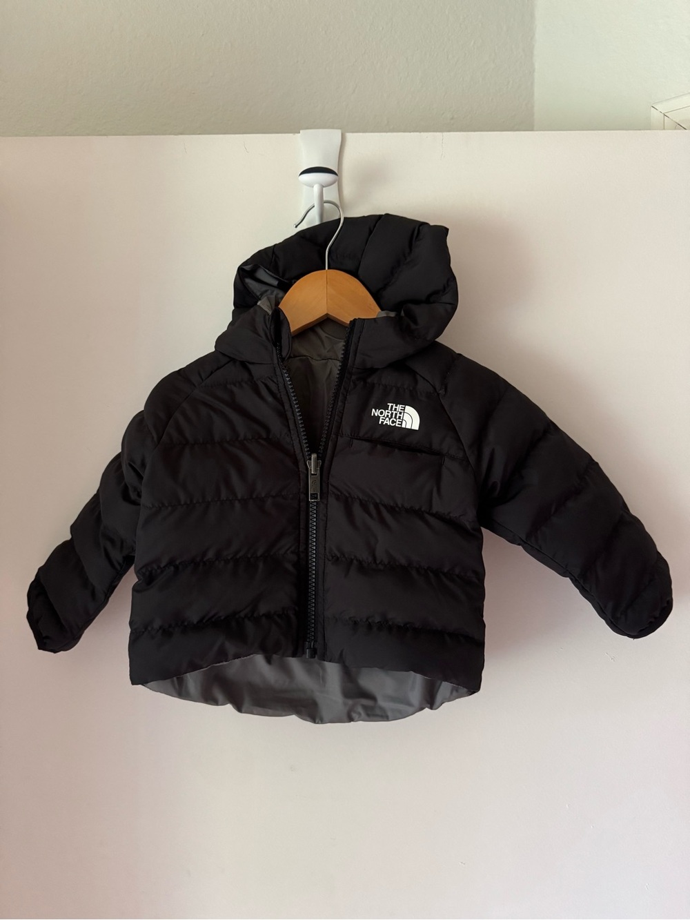 The North Face Black & Grey Reversible Baby Hooded Perrito Puffer Jacket